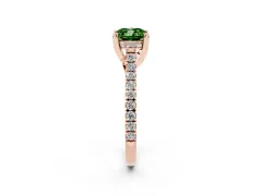 Fancy Green Cushion Cut Diamond Solitaire Ring Set in Rose gold with Brilliant Pavé Band and Prong Setting