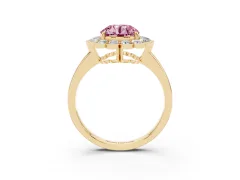 Fancy Pink Round Cut Diamond Halo Cluster Engagement Ring Set in Yellow gold with Solitaire Band and Prong Setting