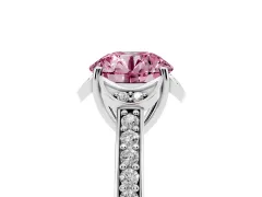 Fancy Pink Round Cut Diamond Halo Ring Set in Silver with Channel Set Band and Prong Setting