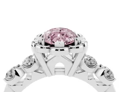 Fancy Pink Marquise Cut Diamond Floral Halo Ring Set in Silver with Shared Prong Band