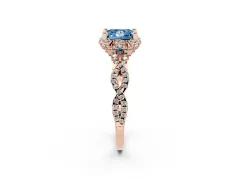Fancy Blue Princess Cut Diamond Halo Twist Band Solitaire Ring Set in Rose gold with Prong-Set Center Stone