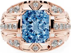 Fancy Blue Radiant Cut Diamond Art Deco Ring Set in Rose gold with Pavé Split Shank