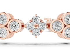 Round Diamond Cluster Tennis Bracelet Set in Rose gold with Bezel Setting and Four-Prong Clasp
