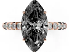 Fancy Black Marquise Cut Diamond Solitaire Engagement Ring Set in Rose gold with Pavé Band and Prong Setting