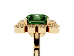 Fancy Green Asscher Cut Diamond Cluster Halo Ring Set in Yellow gold with Milgrain Bezel Accents and Plain Band
