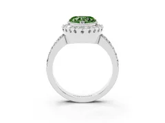 Fancy Green Heart Cut Diamond Halo Ring Set in Platinum with Pavé Shank and Prong Setting