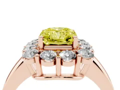 Fancy Yellow Radiant Cut Diamond Halo Cluster Engagement Ring Set in Rose gold with Polished Band and Prong Setting