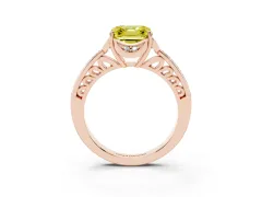 Fancy Yellow Asscher Cut Diamond Halo Ring Set in Rose gold with Channel Set Band and Prong Setting