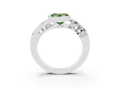 Fancy Green Heart Cut Diamond Bezel Bypass Ring Set in Platinum with Round Accents