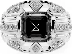 Fancy Black Asscher Cut Diamond Art Deco Ring Set in White gold with Pavé Split Shank