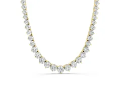 Round Diamond Tennis Necklace Set in Yellow gold with Three-Prong Setting
