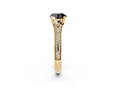 Fancy Black Round Cut Diamond Split Shank Pavé Engagement Ring Set in Yellow gold with Prong-Set Center Stone