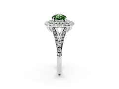 Fancy Green Round Cut Diamond Double Halo Ring Set in Silver with Pavé Split Shank and Prong Setting