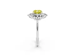 Fancy Yellow Cushion Cut Diamond Cluster Halo Ring Set in White gold with Solitaire Band and Prong Setting