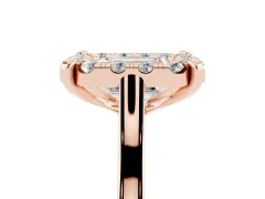Emerald Cut Diamond Cluster Halo Solitaire Ring Set in Rose gold with Prong Setting