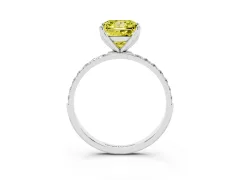 Fancy Yellow Princess Cut Diamond Solitaire Engagement Ring Set in Silver with Round Pavé Band and Prong Setting