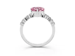 Fancy Pink Heart Cut Diamond Ring Set in Silver with Scattered Round Accents