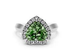 Fancy Green Heart Cut Diamond Halo Solitaire Engagement Ring Set in Silver with Square Band and Prong Setting