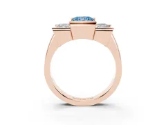 Fancy Blue Radiant Cut Diamond Three-Stone Channel Set Ring Set in Rose gold with Smooth Polished Band