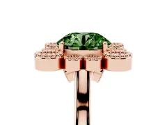 Fancy Green Round Cut Diamond Cluster Halo Ring Set in Rose gold with Milgrain Bezel Accents and Plain Band