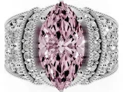 Fancy Pink Marquise Cut Diamond Milgrain Halo Pavé Engagement Ring Set in Platinum with Prong Setting