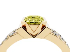 Fancy Yellow Emerald Cut Diamond Wide Channel Set Band Ring Set in Yellow gold with Bezel Setting