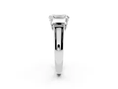 Emerald Cut Diamond Three-Stone Ring Set in Platinum with Plain Polished Band