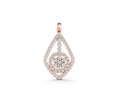 Pear-Shape Diamond Halo Pendant Set in Rose gold with Pavé Frame and Cluster Center