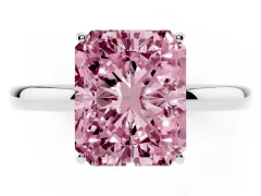 Fancy Pink Radiant Cut Diamond Solitaire Ring Set in Platinum with Plain Band and Prong Setting