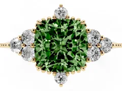 Fancy Green Cushion Cut Diamond Cluster Ring Set in Yellow gold with Beaded Band