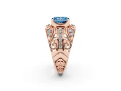 Fancy Blue Radiant Cut Diamond Art Deco Ring Set in Rose gold with Pavé Split Shank