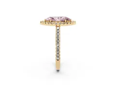 Fancy Pink Marquise Cut Diamond Pavé Halo Ring Set in Yellow gold with Prong Setting