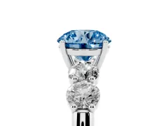 Fancy Blue Round Cut Diamond Five-Stone Prong Set Ring Set in Silver with Classic Band