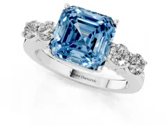Fancy Blue Asscher Cut Diamond Five-Stone Prong Set Band Ring Set in Platinum with Polished Band