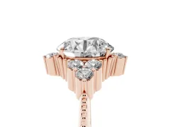 Round Cut Diamond Cluster Ring Set in Rose gold with Beaded Band