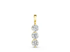 Three-Stone Round Diamond Drop Pendant Set in Yellow gold with Four-Prong Setting
