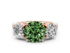 Fancy Green Round Cut Diamond Three-Stone Ring Set in Rose gold with Pavé Band