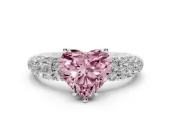 Fancy Pink Heart Cut Diamond Pavé Band Solitaire Ring Set in Silver with Close-Set Accent Stones and Prong Setting