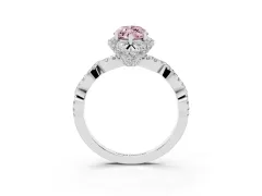 Fancy Pink Marquise Cut Diamond Halo Twist Band Solitaire Ring Set in White gold with Prong-Set Center Stone
