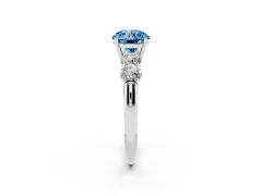 Fancy Blue Round Cut Diamond Five-Stone Prong Set Ring Set in White gold with Classic Band