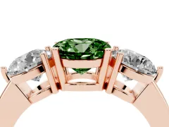 Fancy Green Round Cut Diamond Three-Stone Ring Set in Rose gold with Prong Setting and Plain Band