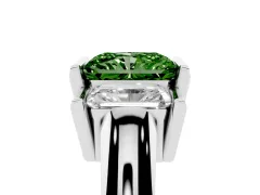 Fancy Green Radiant Cut Diamond Three-Stone Channel Set Ring Set in Platinum with Smooth Polished Band