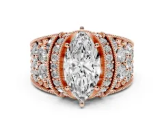 Marquise Cut Diamond Milgrain Halo Pavé Engagement Ring Set in Rose gold with Prong Setting
