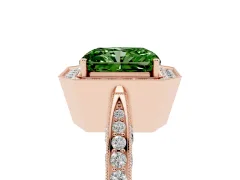 Fancy Green Radiant Cut Diamond Halo Engagement Ring Set in Rose gold with Accent Split Shank Band