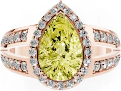 Fancy Yellow Pear Cut Diamond Halo Ring Set in Rose gold with Double Pavé Split Shank