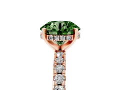Fancy Green Round Cut Diamond Pavé Solitaire Ring Set in Rose gold with Round Band Accents and Prong Setting