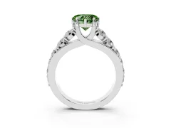 Fancy Green Heart Cut Diamond Pavé Engagement Ring Set in Silver with Prong Setting