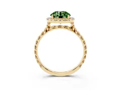 Fancy Green Round Cut Diamond Halo Ring Set in Yellow gold with Plain Twisted Band