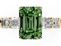Fancy Green Emerald Cut Diamond Five-Stone Prong Set Engagement Ring Set in Yellow gold with Channel Band
