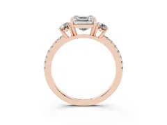 Asscher Cut Diamond Three-Stone Ring Set in Rose gold with Pavé Band and Graduated Sides